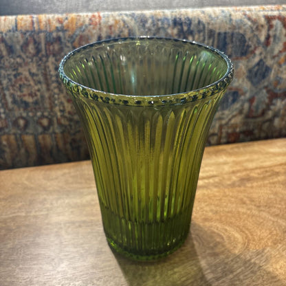 Green Glass Ribbed Vase
