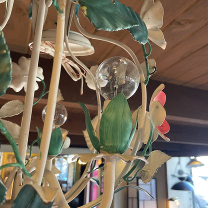White Metal with Colorful Flowers Hanging Light Fixture(has been re-wired)