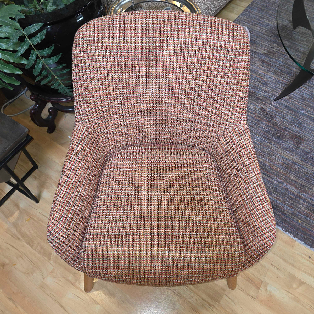 MCM Blonde Leg Plaid Fabric Armchair