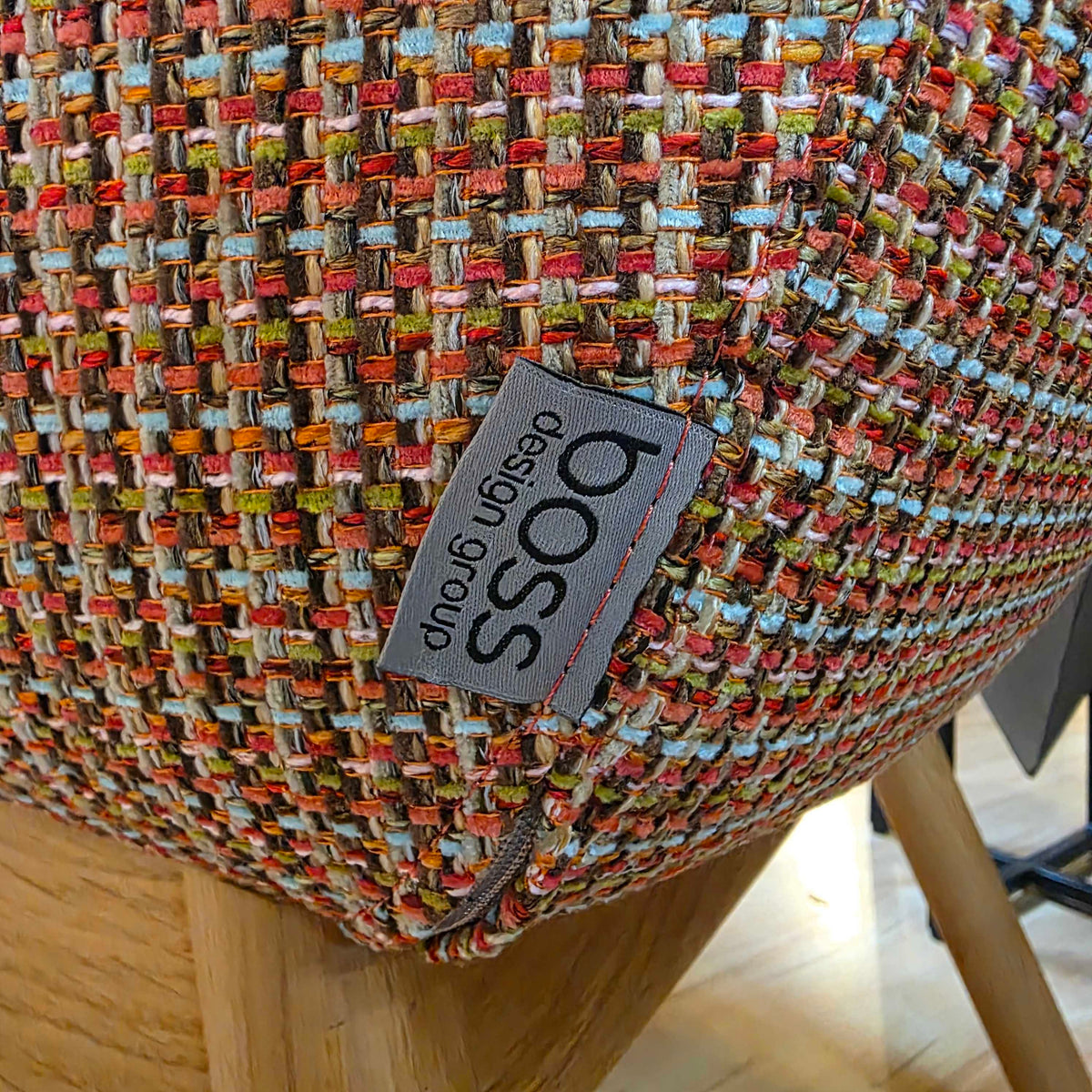 MCM Blonde Leg Plaid Fabric Armchair