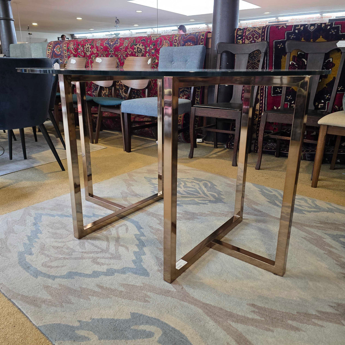 CB2 Silverado Round Glass Top Dining Table