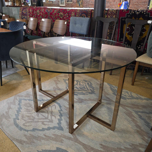 CB2 Silverado Round Glass Top Dining Table