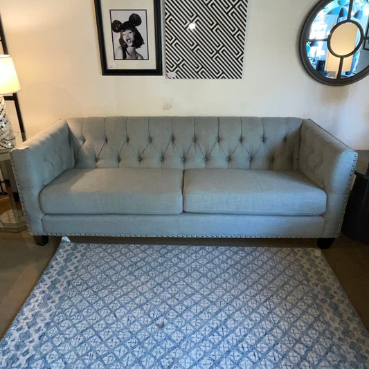 Powder Blue Shelter Arm Nailhead Button Back Sofa U SOFAS