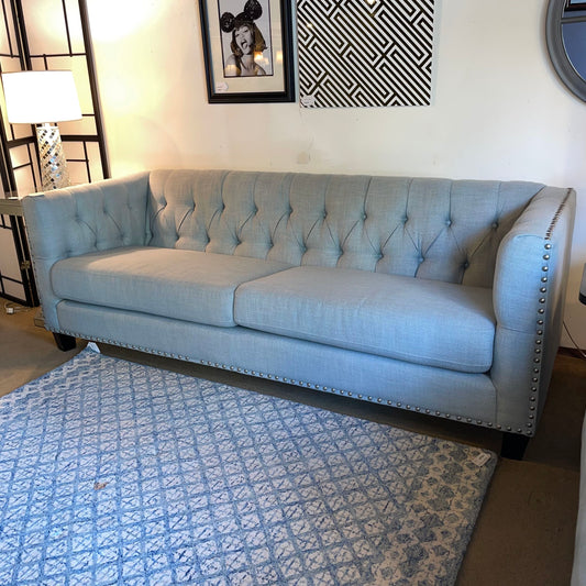 Powder Blue Shelter Arm Nailhead Button Back Sofa U SOFAS