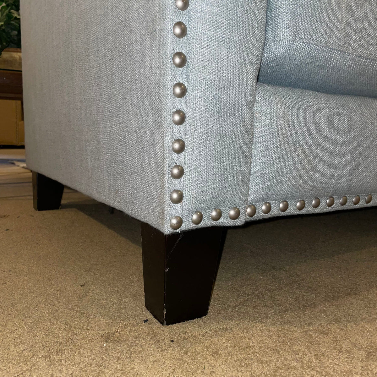 Powder Blue Shelter Arm Nailhead Button Back Loveseat