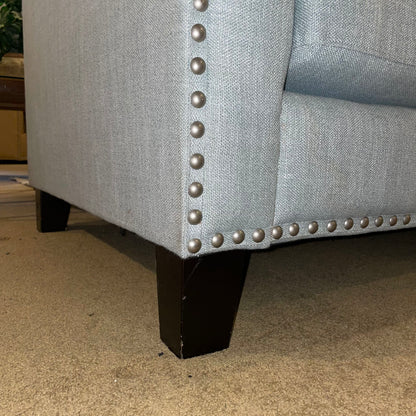 Powder Blue Shelter Arm Nailhead Button Back Loveseat