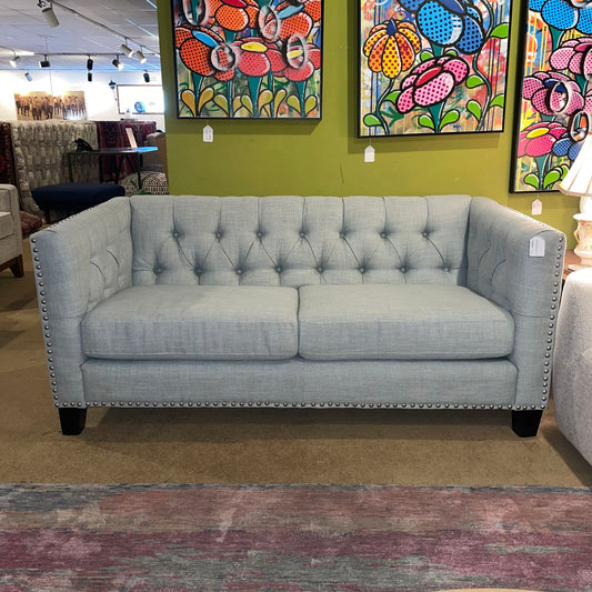 Powder Blue Shelter Arm Nailhead Button Back Loveseat U LOVESEATS