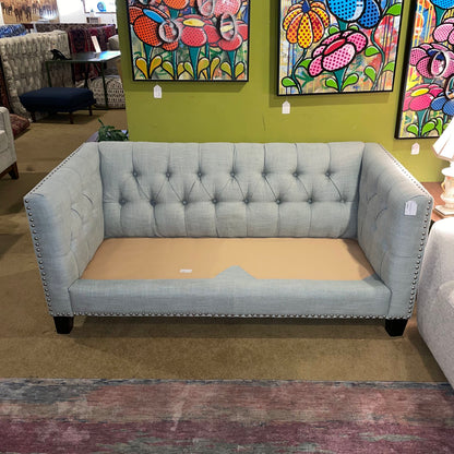 Powder Blue Shelter Arm Nailhead Button Back Loveseat