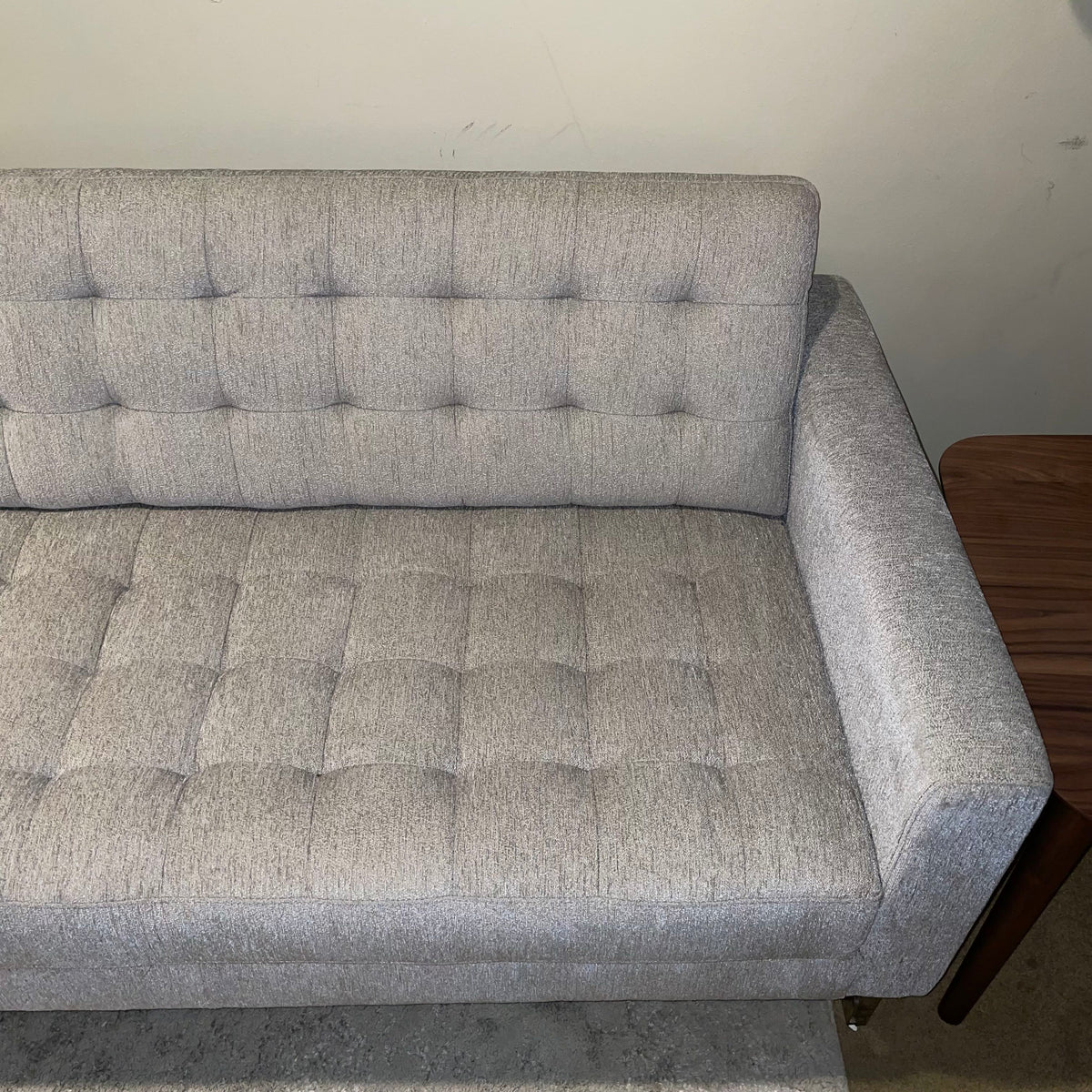 MC Style Siver Tufted Sofa w Bench Seat