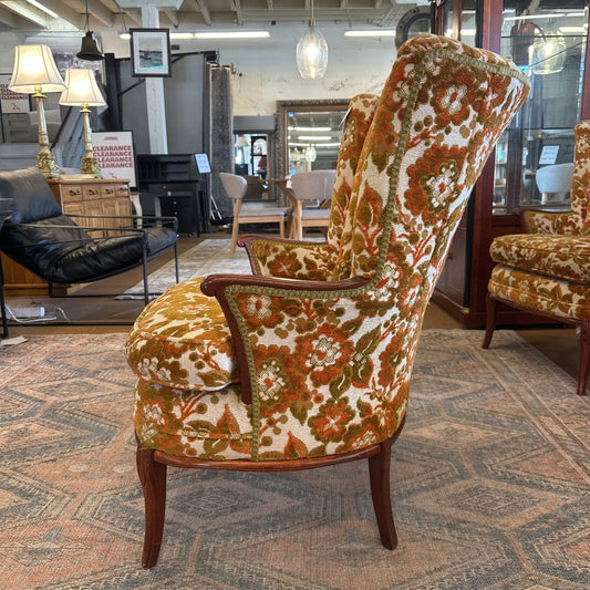 Funky Vintage Floral Pattern Wingback Chair U ACCENT CHAIRS