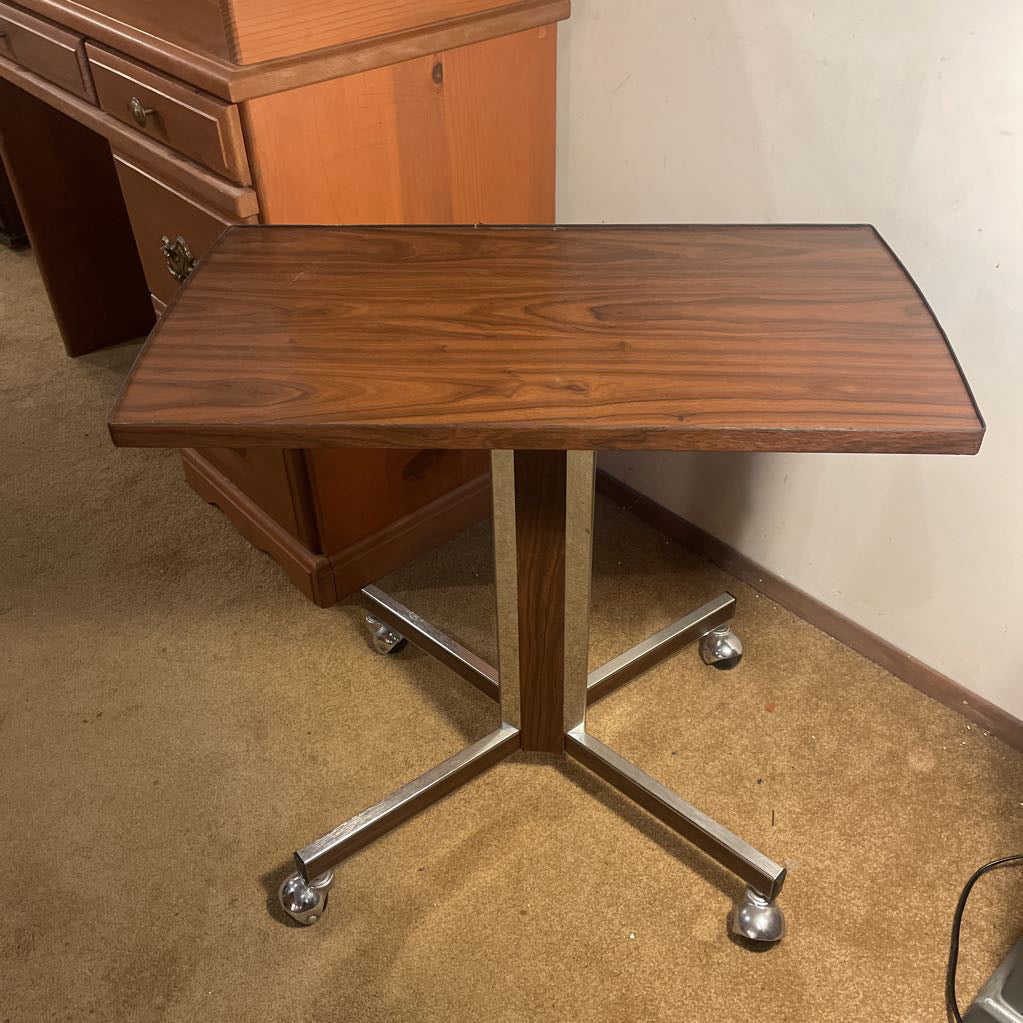 Chrome Base Walnut Veneer Top Rolling Desk