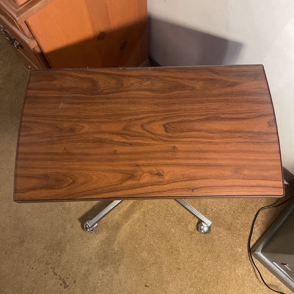 Chrome Base Walnut Veneer Top Rolling Desk