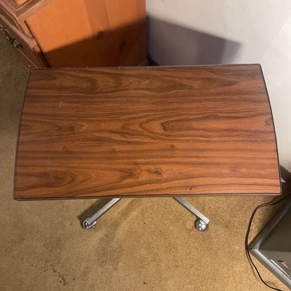 Chrome Base Walnut Veneer Top Rolling Desk