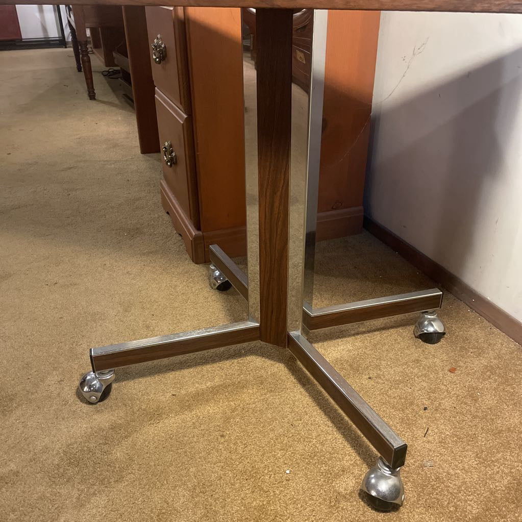 Chrome Base Walnut Veneer Top Rolling Desk