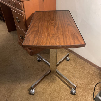 Chrome Base Walnut Veneer Top Rolling Desk