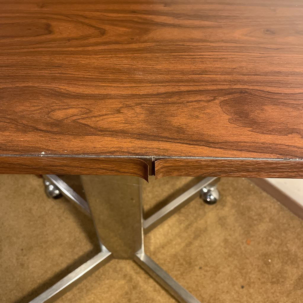 Chrome Base Walnut Veneer Top Rolling Desk
