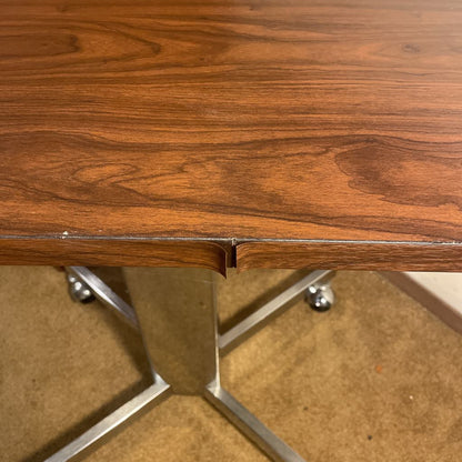 Chrome Base Walnut Veneer Top Rolling Desk
