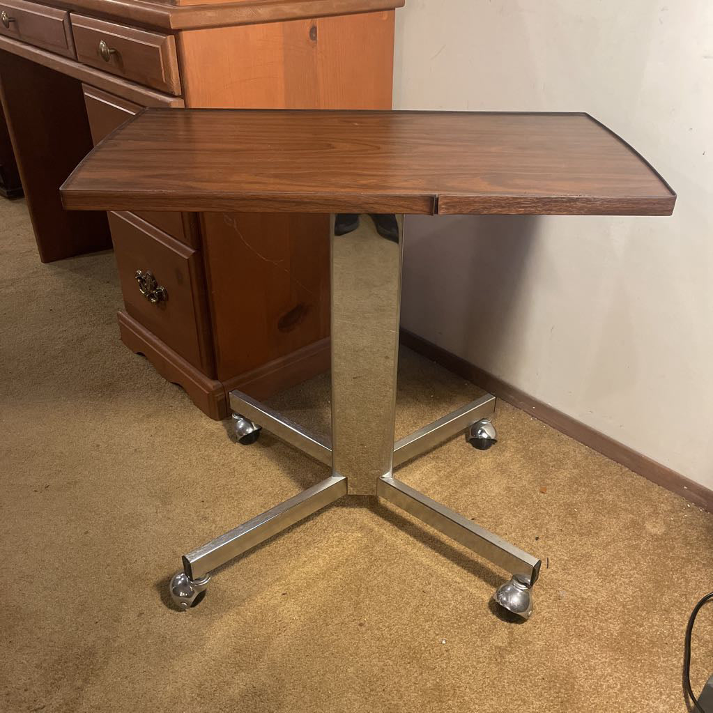 Chrome Base Walnut Veneer Top Rolling Desk