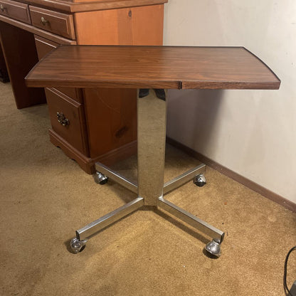 Chrome Base Walnut Veneer Top Rolling Desk