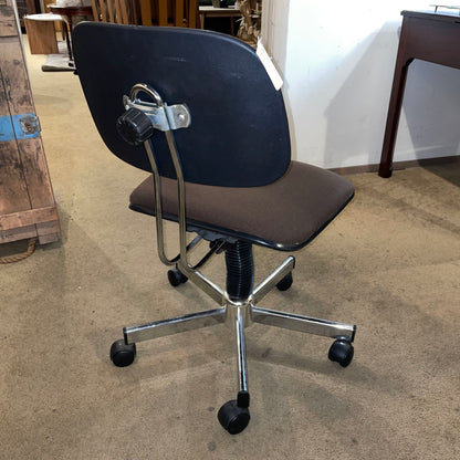 Vintage Brown Fabric and Metal Office Chair with Adjustable Back