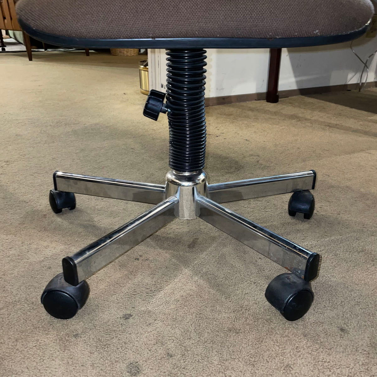 Vintage Brown Fabric and Metal Office Chair with Adjustable Back