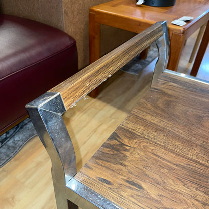 Chrome Walnut Veneer Rolling Bar Cart AS IS