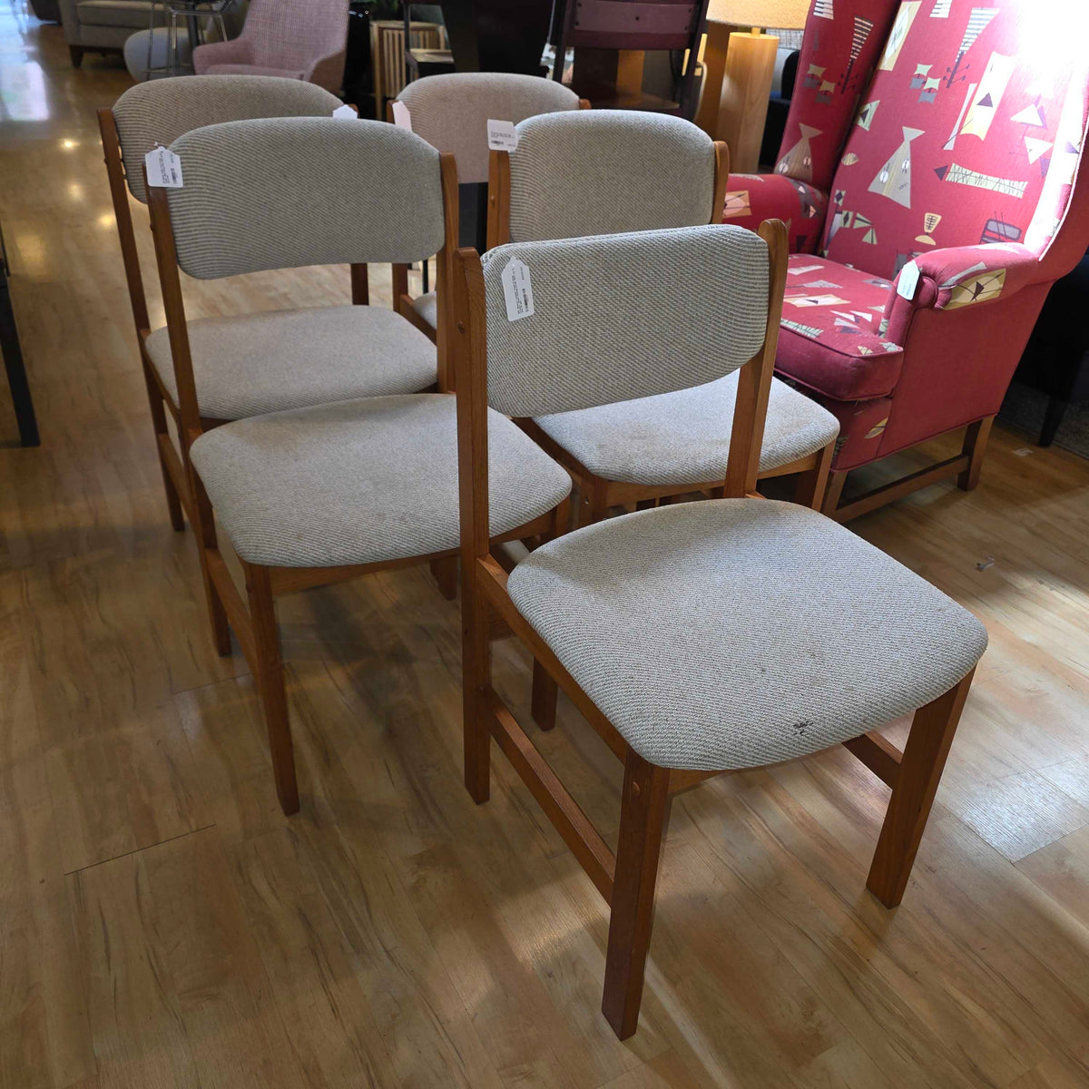 MC Benny Linden Teak Frame Cream Seat Dining Chair SET of 5 AS IS C DINING CHAIRS