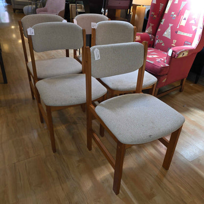 MC Benny Linden Teak Frame Cream Seat Dining Chair SET of 5 AS IS C DINING CHAIRS
