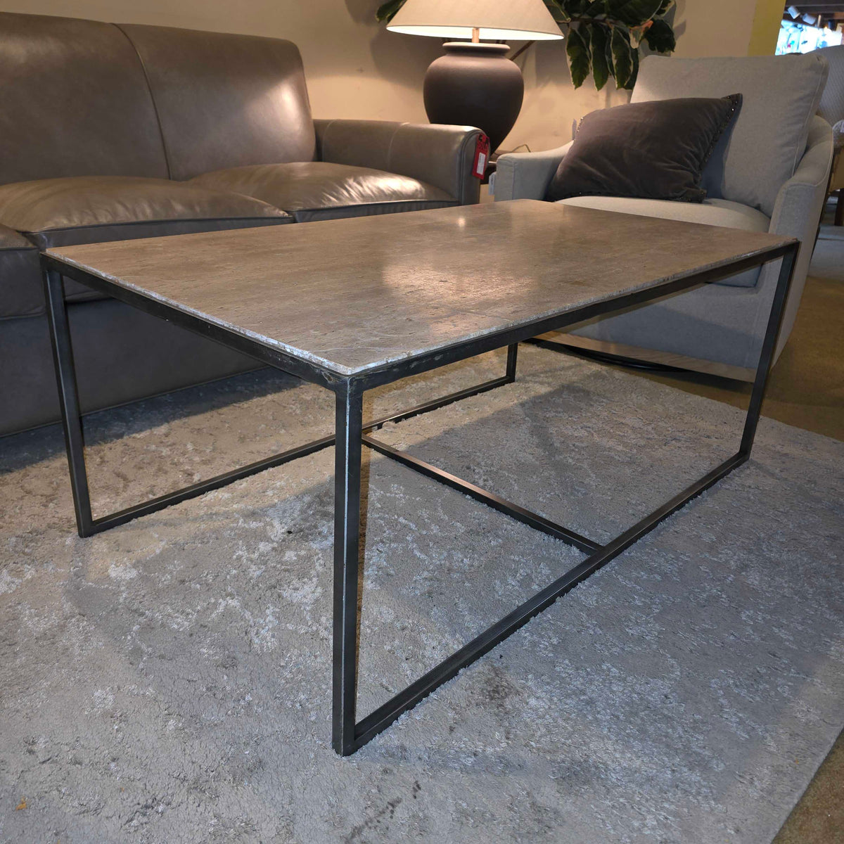 West Elm Contemporary Metal Frame Stone Top Coffee Table