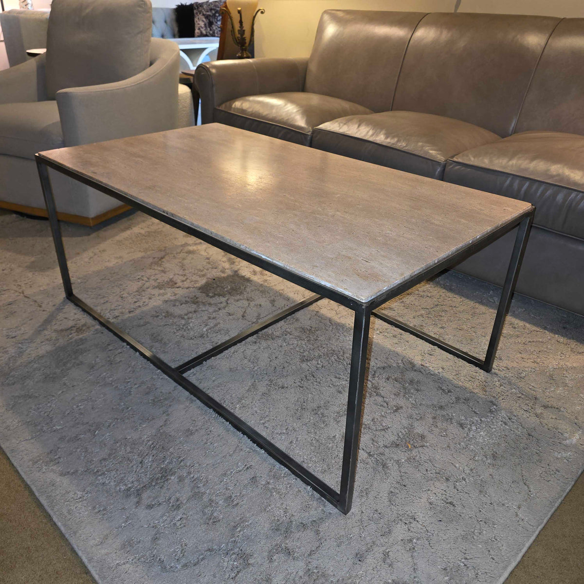 West Elm Contemporary Metal Frame Stone Top Coffee Table
