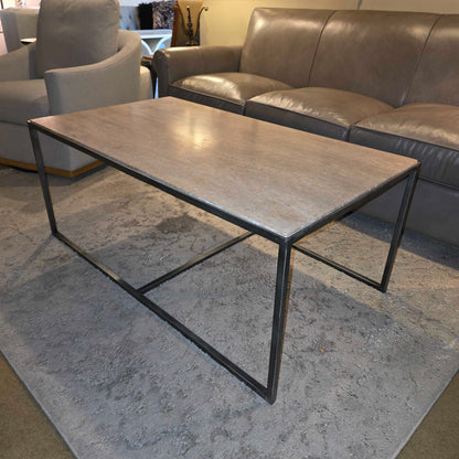 West Elm Contemporary Metal Frame Stone Top Coffee Table
