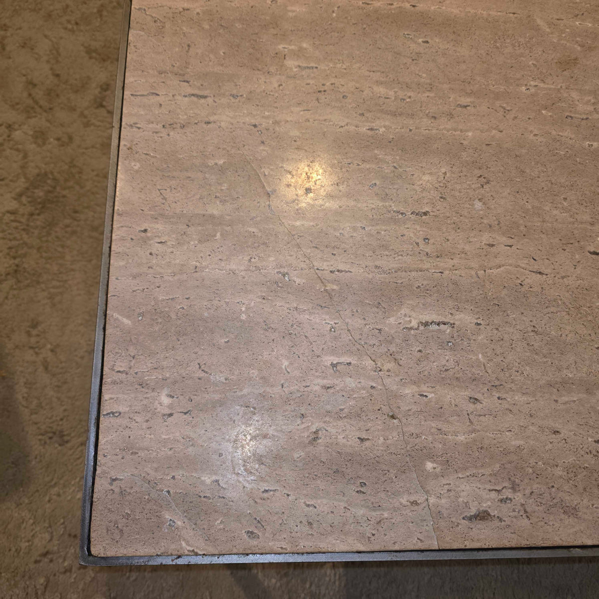 West Elm Contemporary Metal Frame Stone Top Coffee Table