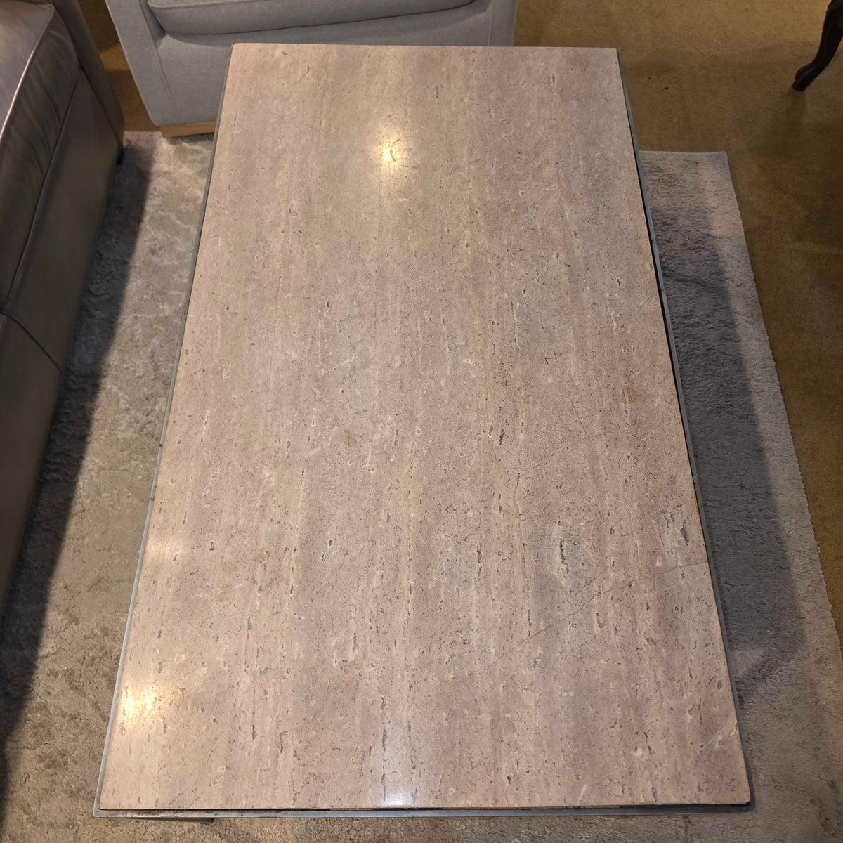 West Elm Contemporary Metal Frame Stone Top Coffee Table