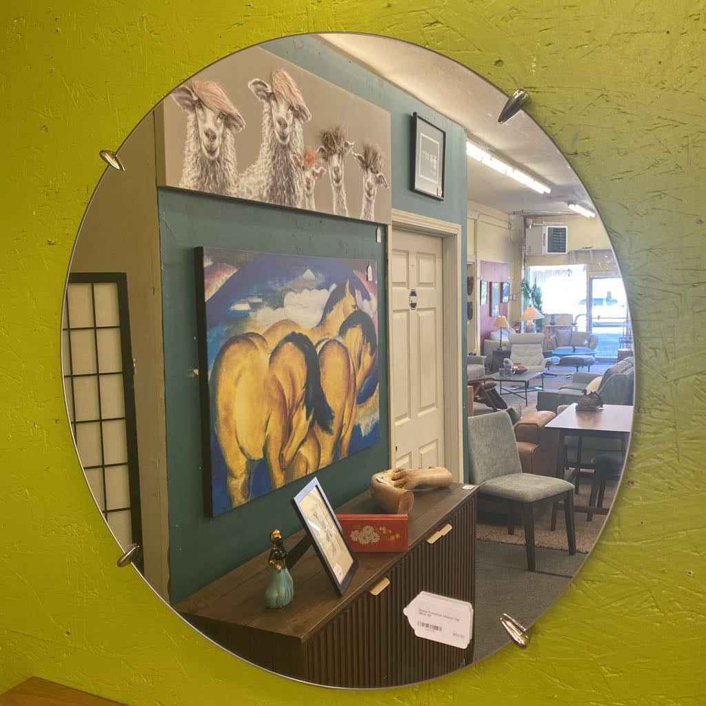 Round Frameless Chrome Clip Mirror