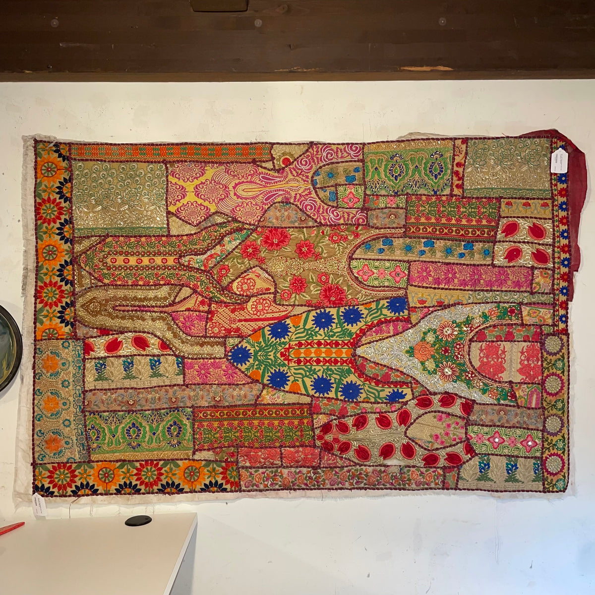 40" x 59" Embroidered Sari Wall Hanging on Silk