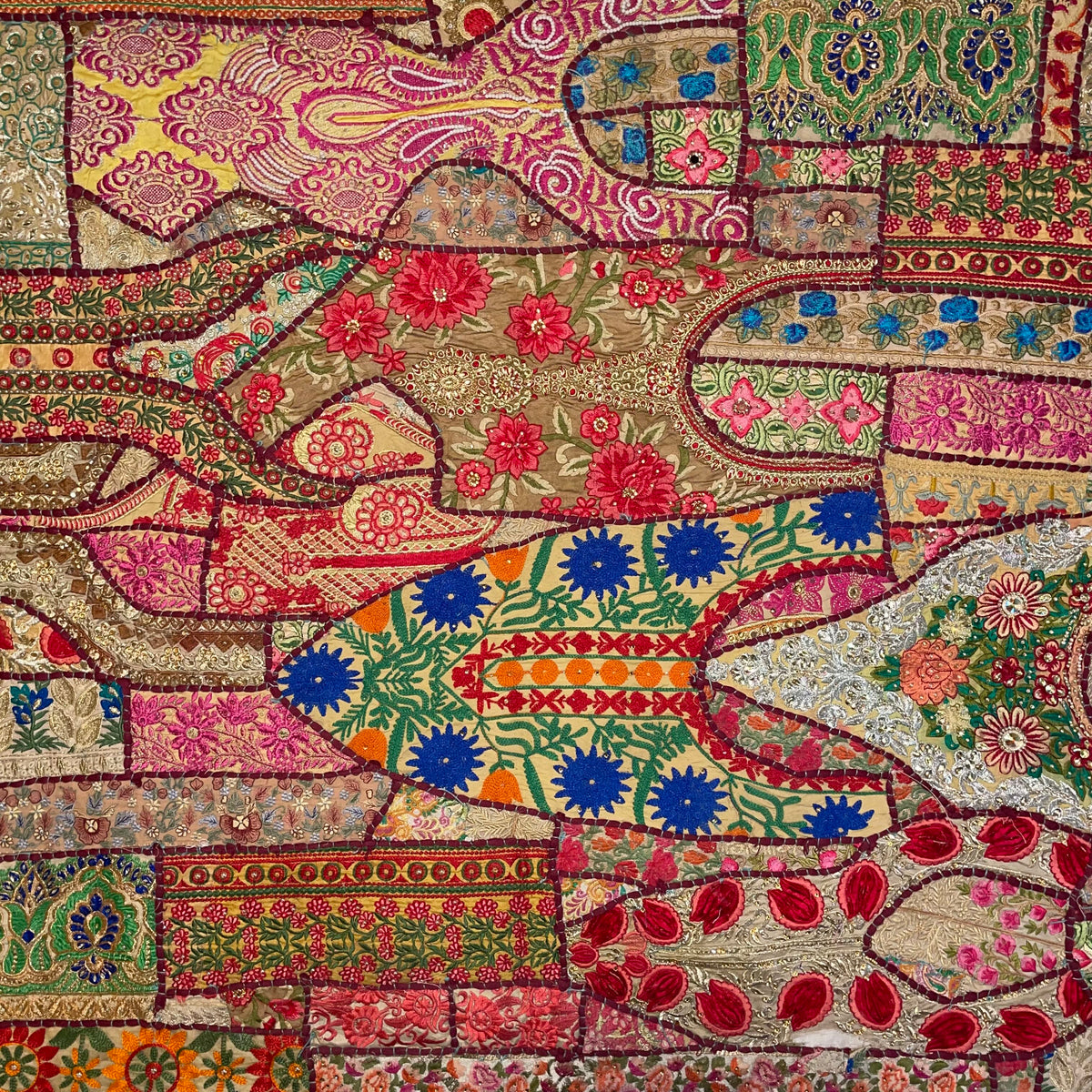 40" x 59" Embroidered Sari Wall Hanging on Silk