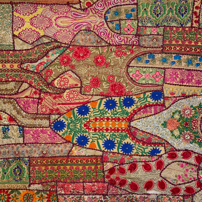 40" x 59" Embroidered Sari Wall Hanging on Silk