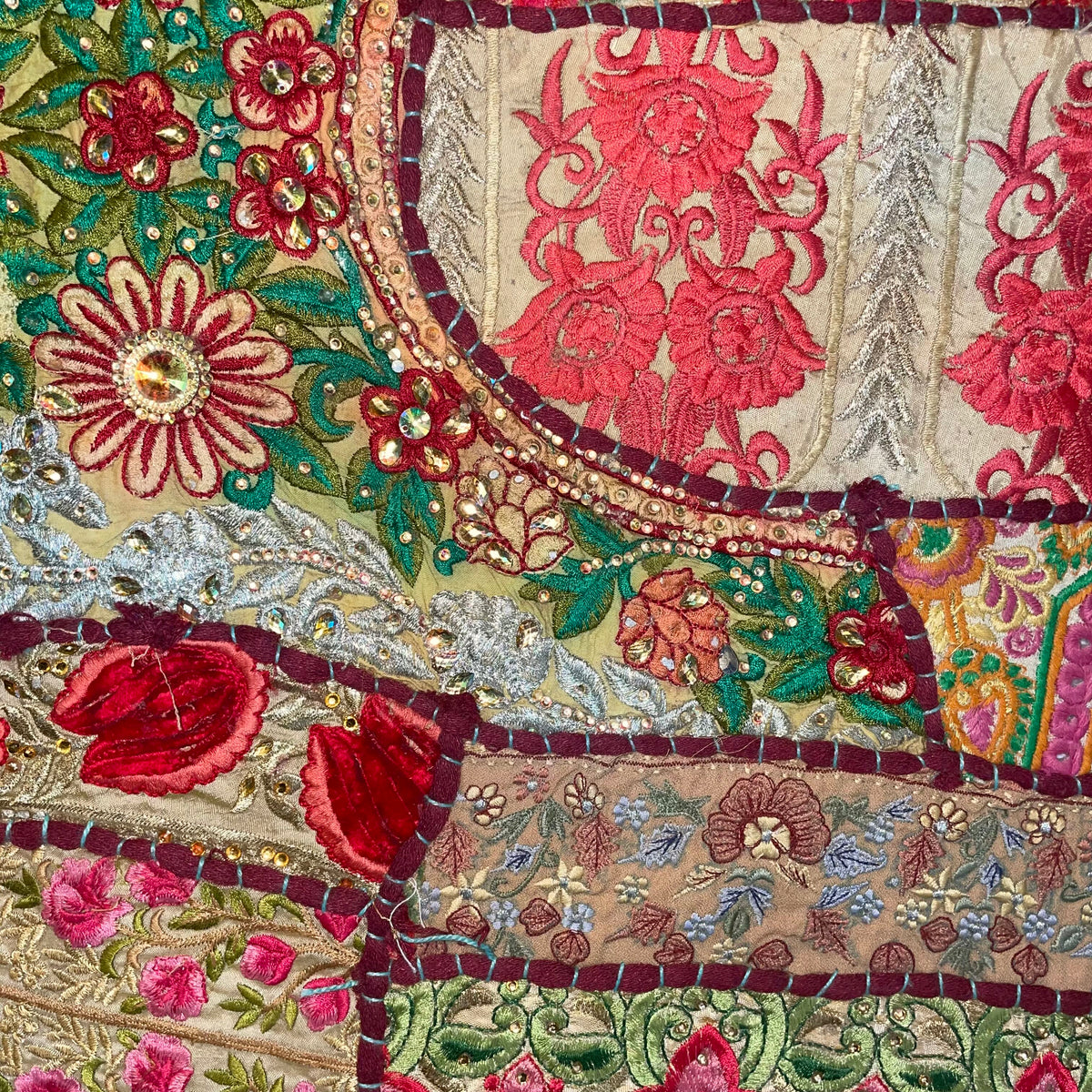 40" x 59" Embroidered Sari Wall Hanging on Silk