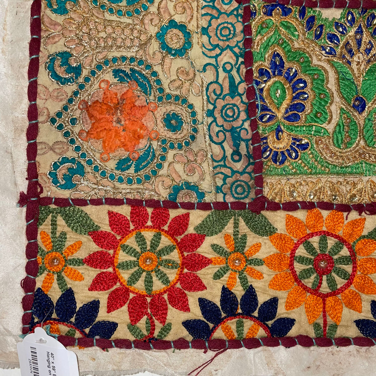 40" x 59" Embroidered Sari Wall Hanging on Silk