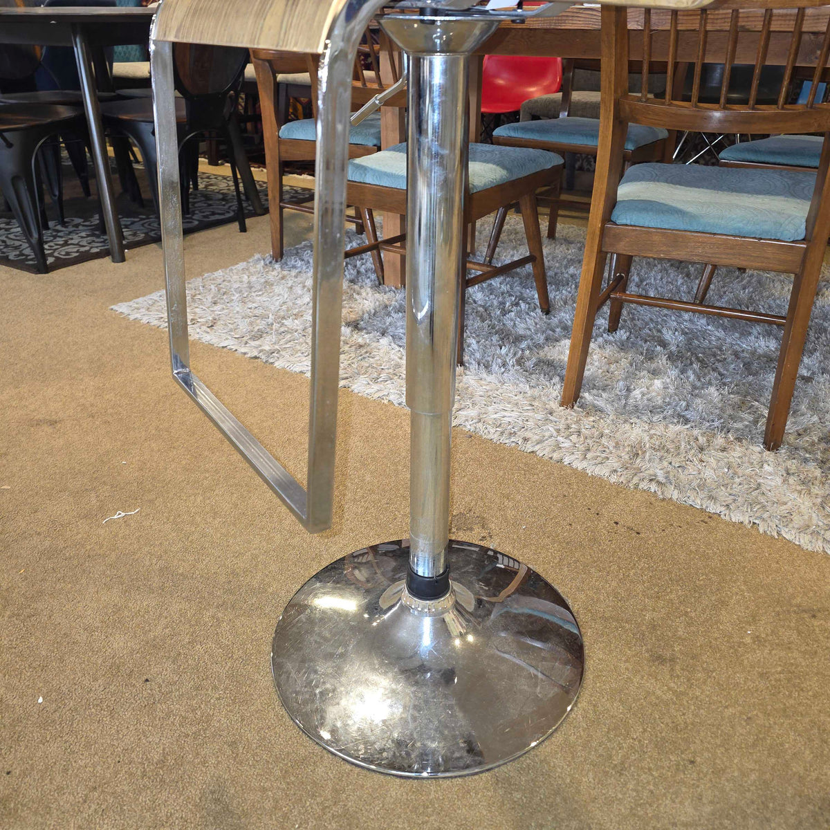 Metal + Faux Wood Adjustable Stool