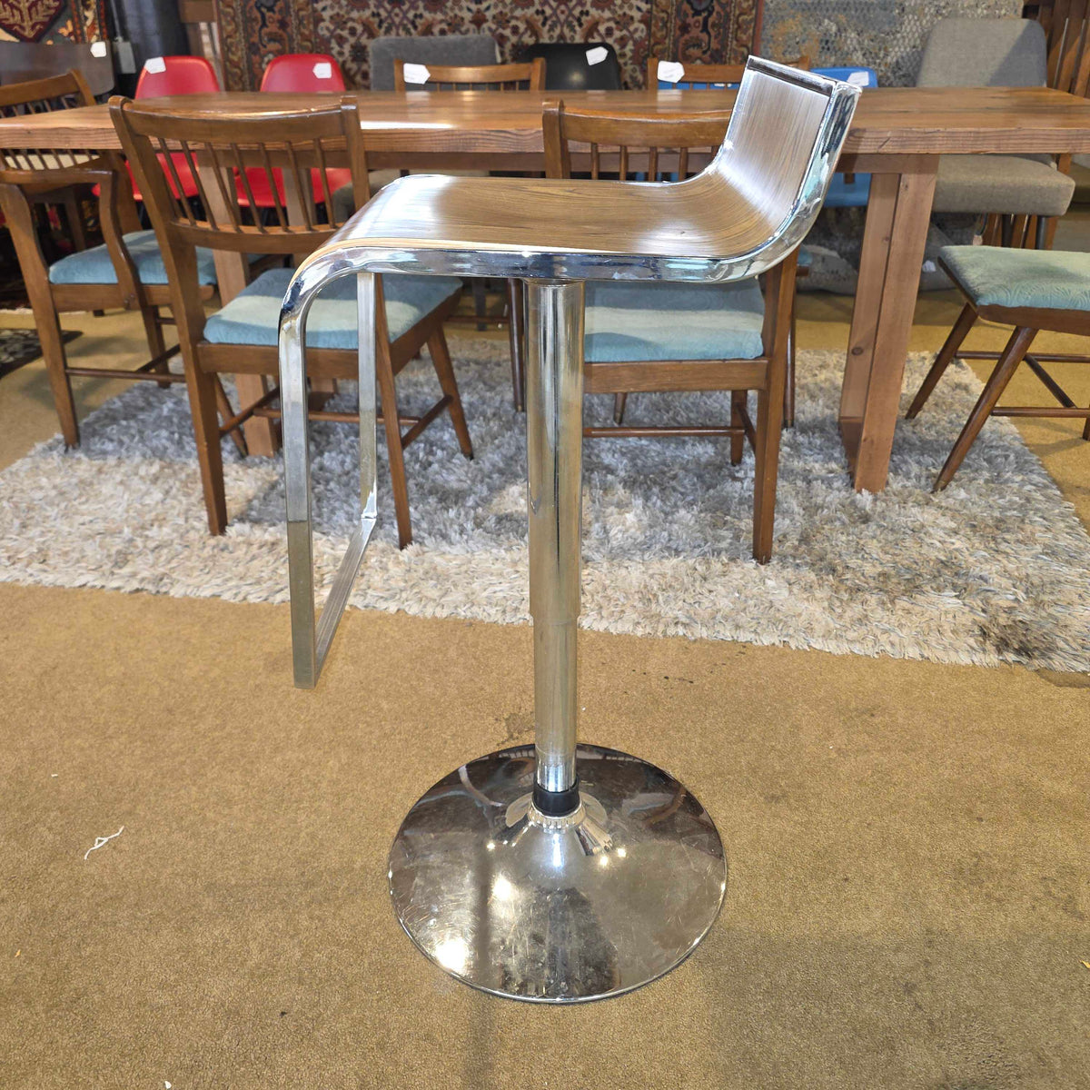 Metal + Faux Wood Adjustable Stool