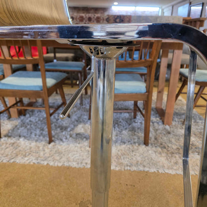 Metal + Faux Wood Adjustable Stool