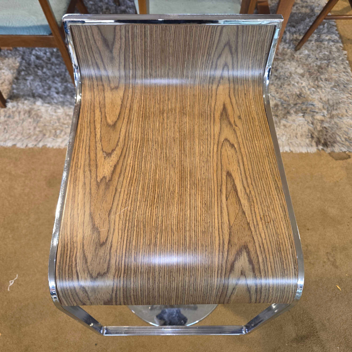 Metal + Faux Wood Adjustable Stool