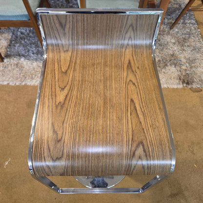 Metal + Faux Wood Adjustable Stool