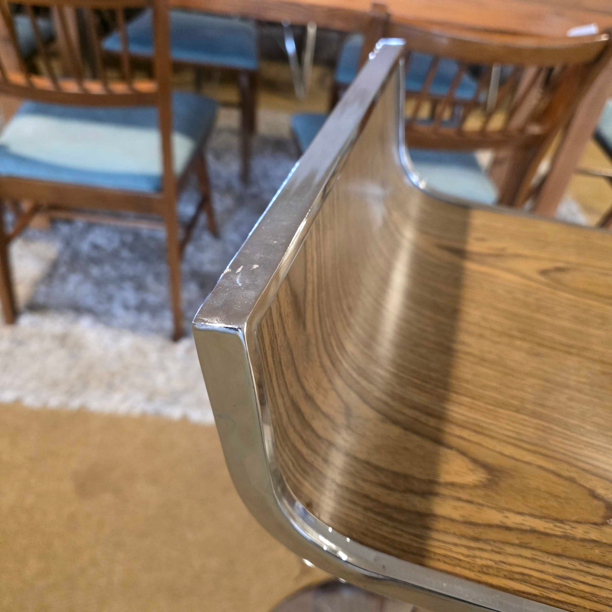Metal + Faux Wood Adjustable Stool
