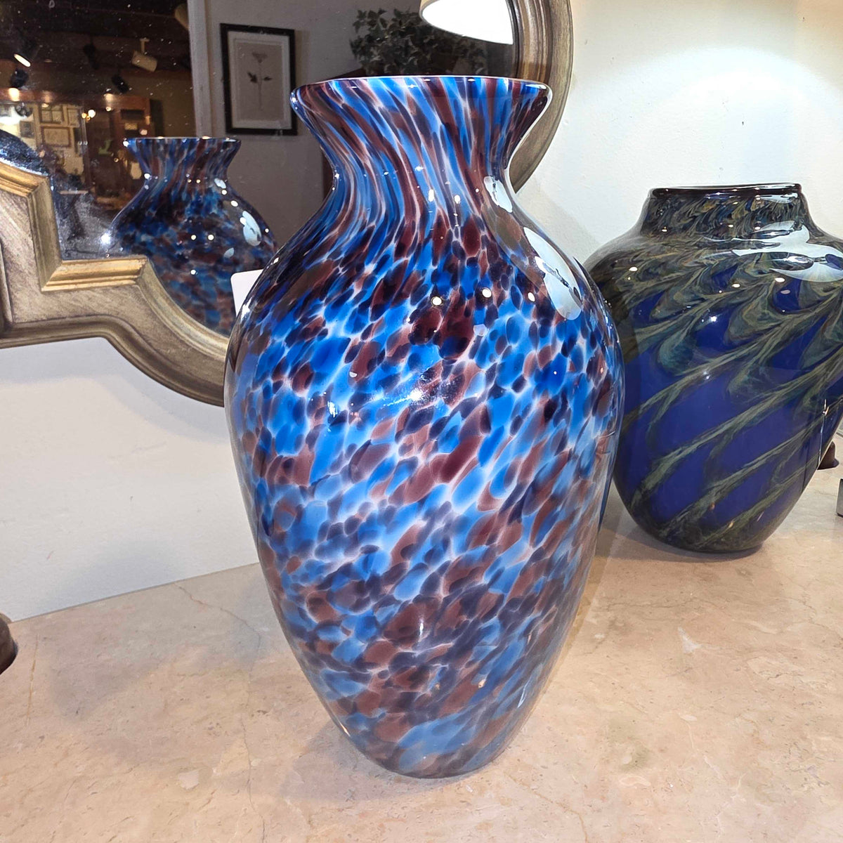 Blue & Burgandy Speckle Vase