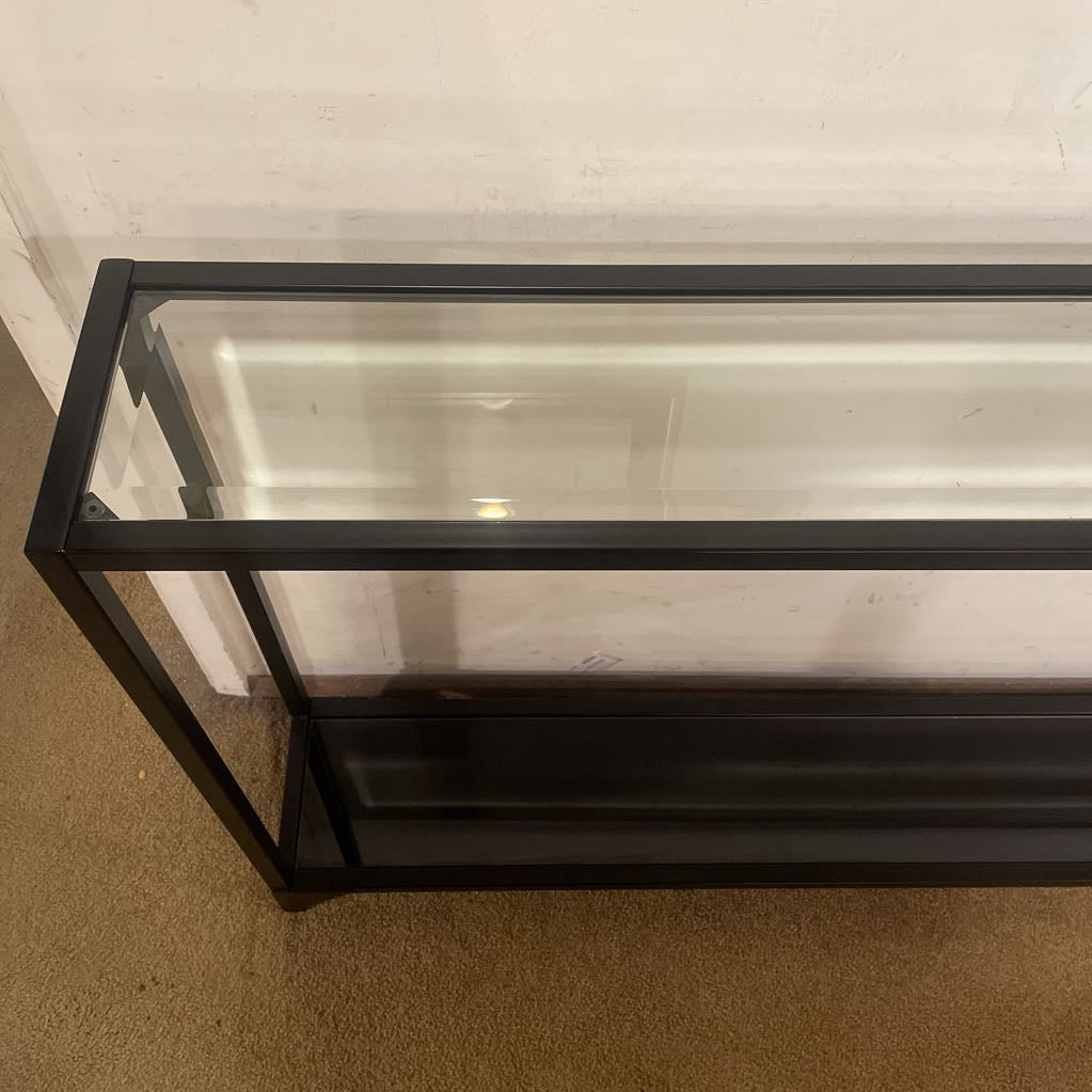 Contemporary Shallow Black Frame 2 Tier Glass Console Table