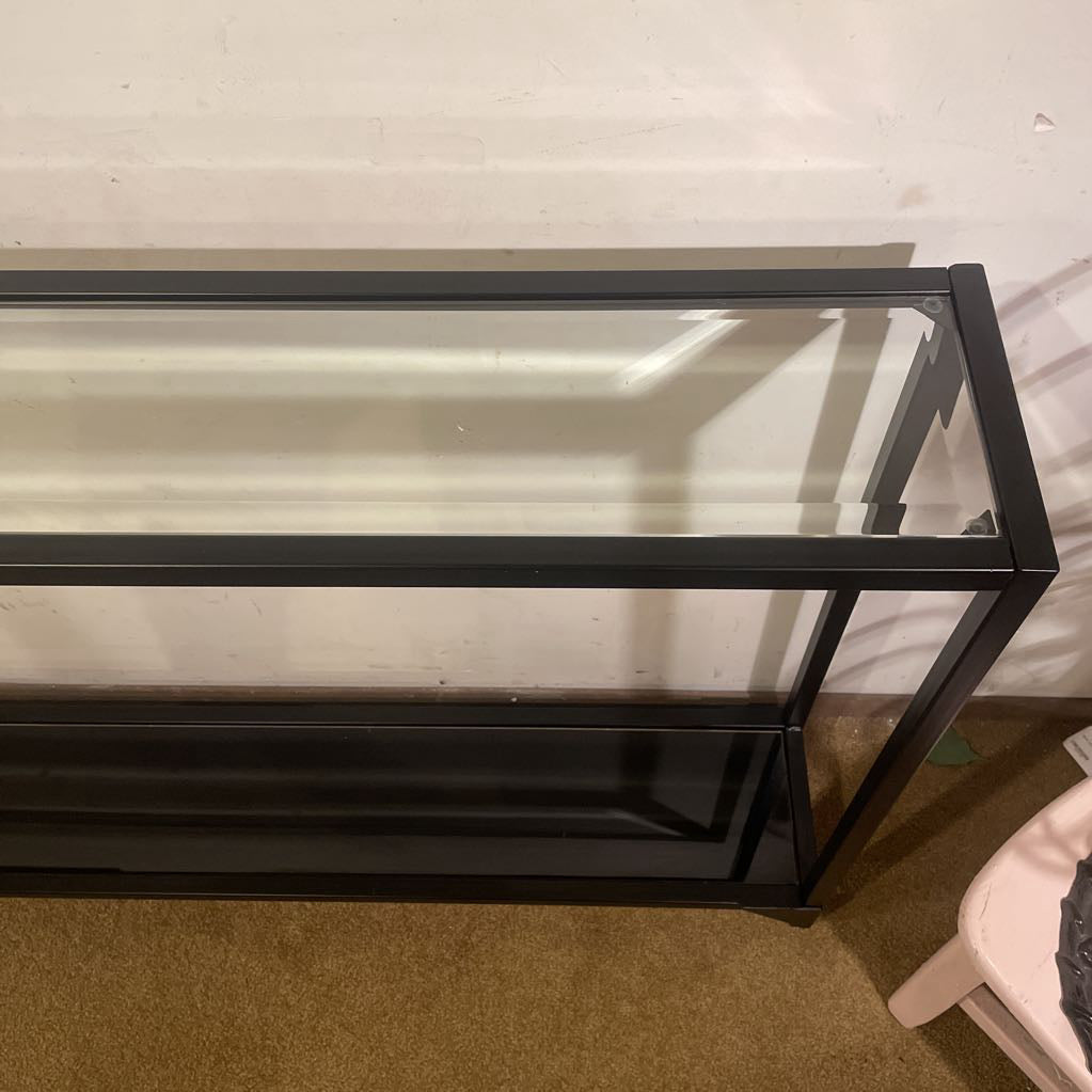 Contemporary Shallow Black Frame 2 Tier Glass Console Table