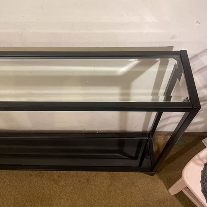 Contemporary Shallow Black Frame 2 Tier Glass Console Table