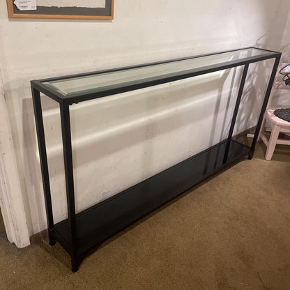 Contemporary Shallow Black Frame 2 Tier Glass Console Table